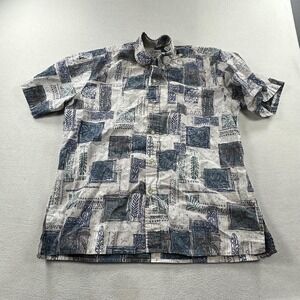 Reyn Spooner Shirt Mens Large Blue Green Hawaiian Tapa Reverse Print Insideout